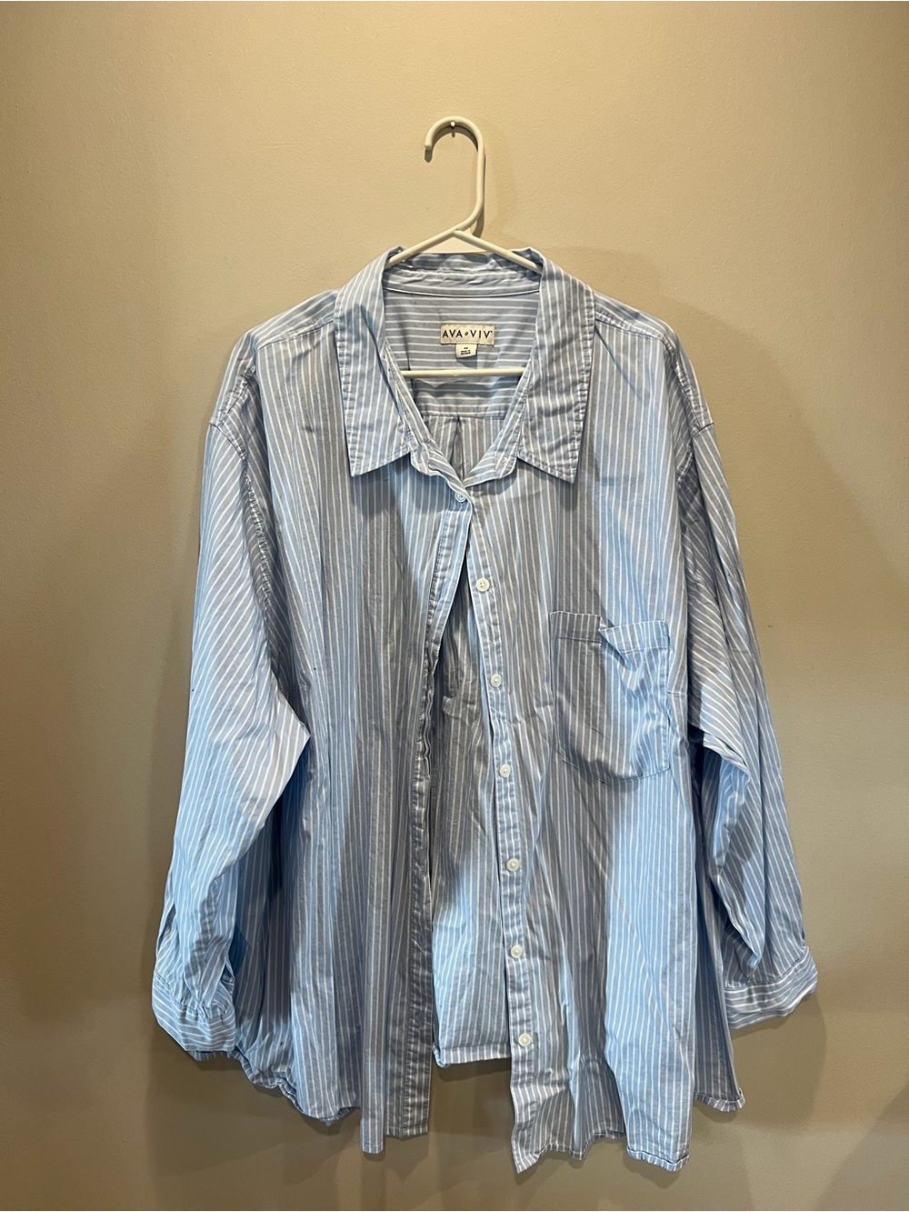 Ava & Viv Sky Blue and White Striped Women’s Button-Down Shirt